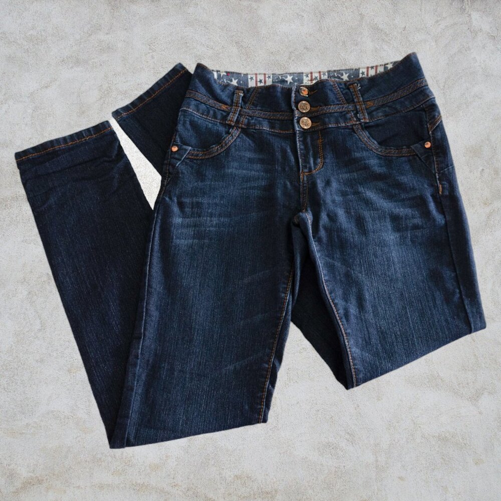 I & M Jeans Stars and Stripes Inside Double Belt Loop 3 Button Jeans Stretch